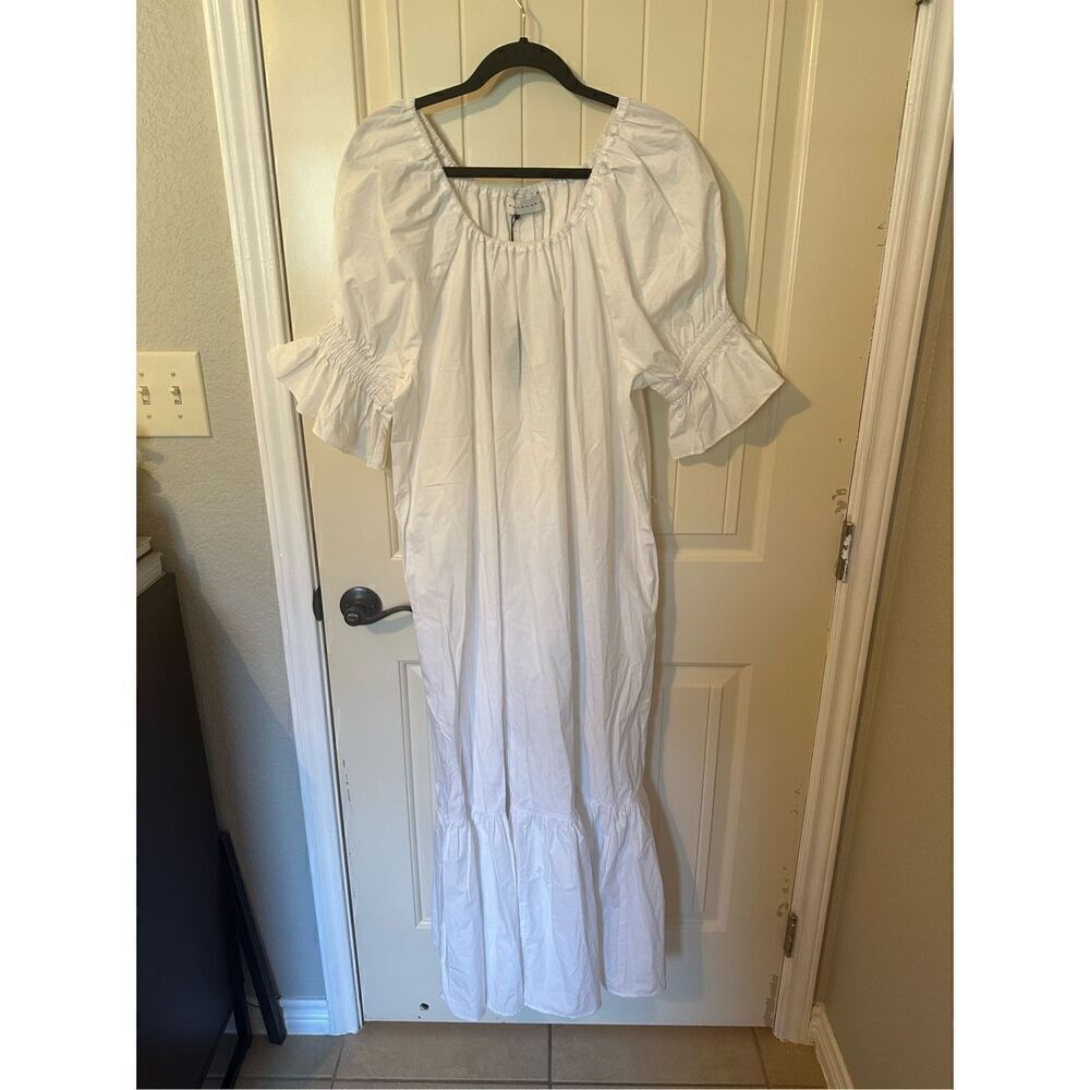 NWT Ephemera White Cotton Maxi Short Sleeve Lightweight Flowy Dress Women Size L - Picture 7 of 15
